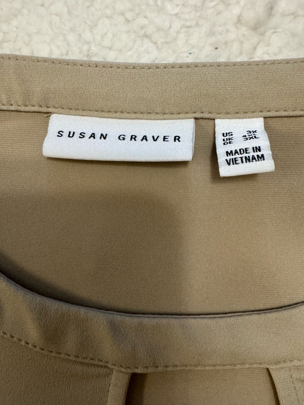 Susan Graver Taupe Short-Sleeve Keyhole Blouse - Picture 5 of 6